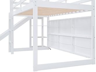 Favfurish Twin Size House Loft Bed with Slide, Storage Shelves and Light, Wood Kids Bed Frame with Guardrail and Ladder,Climbing Ramp,for Teens Boys Girls Bedroom, White