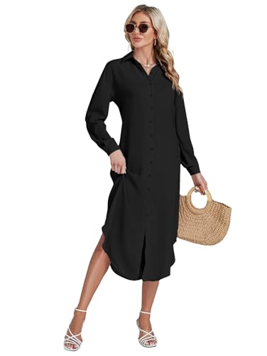LYANER Women's Collar Button Long Sleeve Max Long Shirt Dress Cardigan Cover Ups3