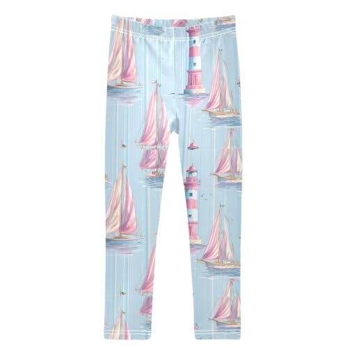 Boccsty Cute Pink Sailboats Lighthouse Girls Leggings Kids Yoga Pants Dance Active Tights 4T