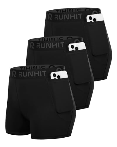 Runhit 3 Volleyball Shorts Womens 3 Pack Compression Shorts for Women Spandex Shorts Women with Pocket Workout Athletic Black Black Black M