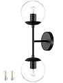 KoKo&Yukina Mid Century Modern Bathroom Vanity Light Matte Black Clear Glass Globe Vanity Light Fixtures Globe Sconce 2-Light Bathroom Lights Wall Fixtures Mid Century Wall Sconce