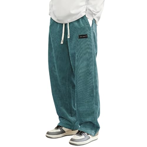 Men’s Casual Corduroy Sweatpants with Pocket Elastic Waist Baggy Straight Leg Slacks Pants Work Streetwear for