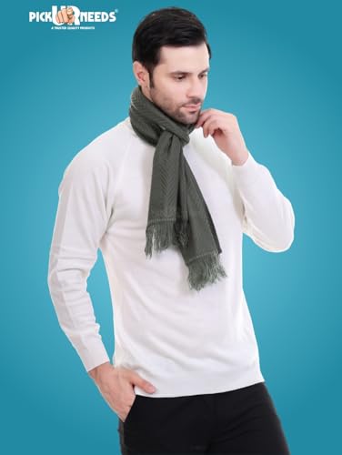 Image of Pick Ur Needs Premium Men's Warm And Stylish Woolen Muffler With Solid Color Plain Design And Stylish Tussles Ends Muffler For Men