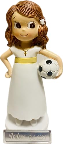 Figura Primera Comunión Niña Tarta Fútbol GRABADA figurita muñeca para pastel
