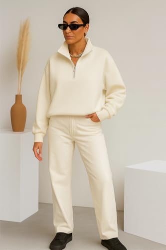 Image of Mack Jonney Women's Fleece Half-Zip High Neck Sweatshirt | Warm & Stylish Winter Wear -M4746