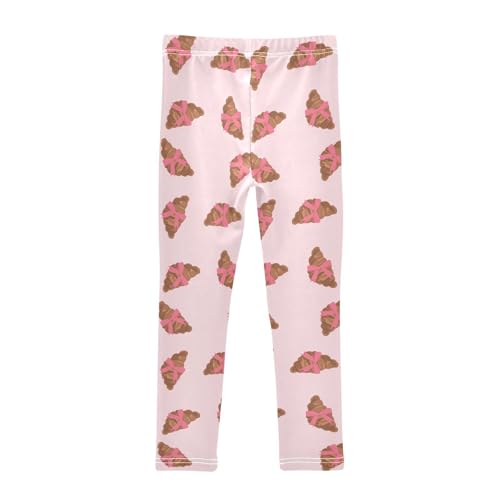 Croissants and Pink Bows Pattern Girls Leggings,Workout Leggings for Girls Toddler Athletic Leggings Size for 3-10T2