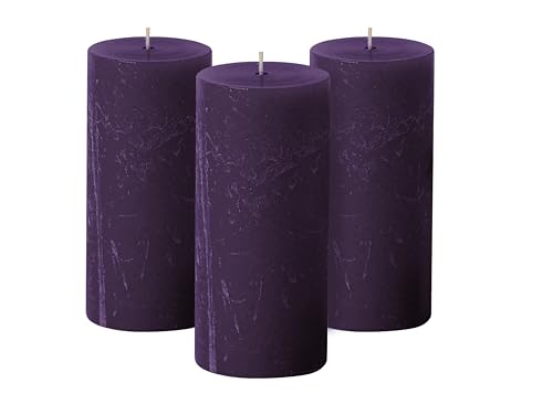 Simply Soson Purple Plum Rustic Texture Pillar Candles, 3x6 Inch – Set of 3 Unscented Decorative Purple Candles, Dripless Large Candles for Home Decor, Weddings & Special Occasions
