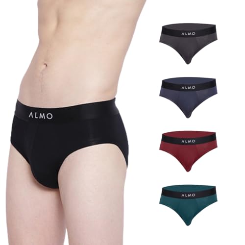 Image of ALMO Men's Micromodal Solid Briefs | 3X Softer Than Cotton | Anti-Bacterial & Odour Control | Enhanced Stretchability | Fade Resistance | Faster Moisture Absorption