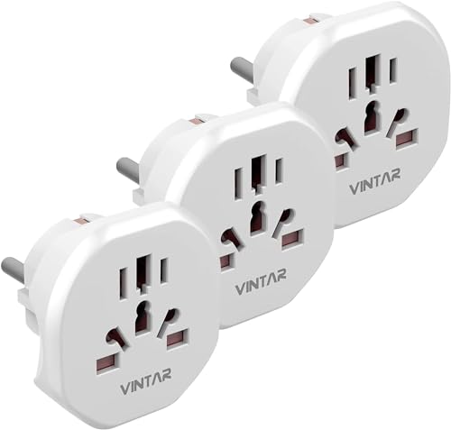 VINTAR 3PC Adaptador de Viaje Universal para España, Enchufe Adaptador de Seguridad para Reino Unido, EE. UU., China, Italia, Suiza, Enchufe de Viaje Compacto Blanco