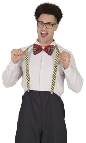 FIESTAS GUIRCA | Set de Accesorios Nerd con Gafas, Pajarita y Tirantes - Conjunto para Disfraz de Estilo Años '50 y Culturas del Mundo - Ideal para Fiestas y Celebraciones - Adulto Unisex - Multicolor