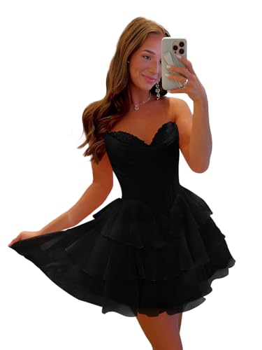 Homecoming Dresses Short for Teens Strapless Tiered Puffy Corset A Line HOCO Dress Formal Prom Party Gown 2025