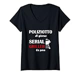 Photo Gallery donna poliziotto di giorno serial griller di sera grigliare bbq maglietta con collo a v Photo Gallery donna poliziotto di giorno serial griller di sera grigliare bbq maglietta con collo a v