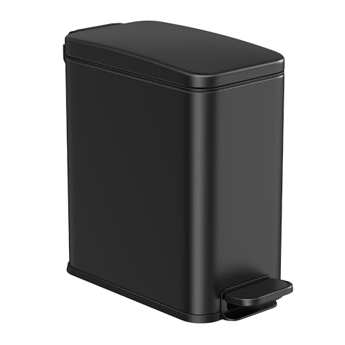 La Mejor Lista de Cesto de Basura para Baño los 5 más buscados. 48 SONGMICS Cubo de Basura, Basurero Pequeño de 10 L, con Tapa y Pedal, Acero, Cierre Suave, para Espacios Pequeños, Baño, Negro MLTB561B10V1