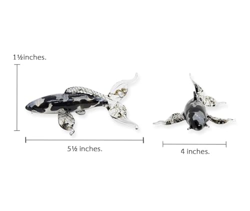 WitnyStore 5½" Black Clear Koi Carp Fish Artistic Blown Glass Figurine Premium Hand-Blown Statue Tabletop Decoration Unique Collectible for Adult Collectors Handcrafted Elegant Home Room Decor