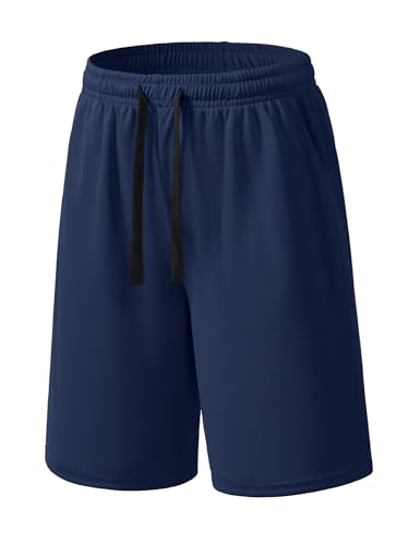 Auranso Boys Athletic Shorts Mesh Basketball Soccer Kids Youth Shorts Quick Dry Sport Active Clothes with Pockets 9-10 Years Navy