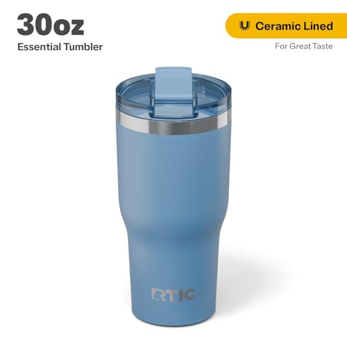 RTIC 30oz Essential Tumbler with Lid, Insulated, Stainless Steel, Metal, Double Wall Vacuum-Insulation, Ceramic Lined, Travel Cup for Iced Coffee, Tea, Hot and Cold Drink, Denim