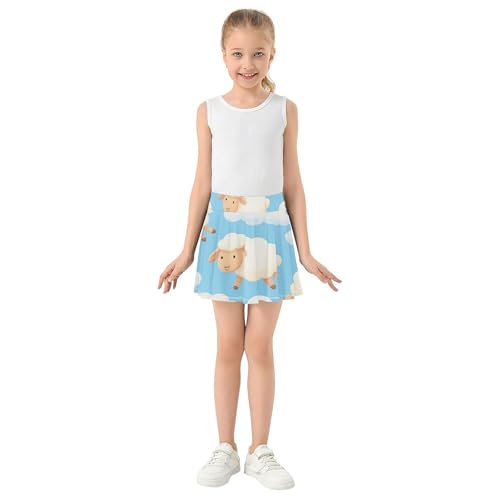 Joisal Cute Cartoon Sheep Light Blue Toddlers Tennis Skirts Print Athletic Shorts for Girls Skorts Pleated Skort 4t3