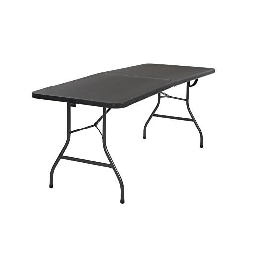 Cosco Deluxe 6 foot x 30 inch Fold-in-Half Blow Molded Folding Table, Black