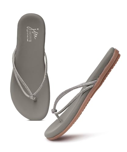 Image of JM LOOKS Elegant Embellished Shimmer Strap Flip Flops Comfortable Lightweight Daily Wear Flat Sandals For Women