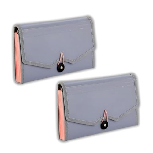 Image of Polen 2 Pcs Cheque Expanding File with Elastic Closure 13 Pockets 0.7mm Outer Cover & 0.2mm Inner Partition Sheet, Edge Binding, Index Tabs for Easy Identification, Size Cheque. (Radiant Grey)