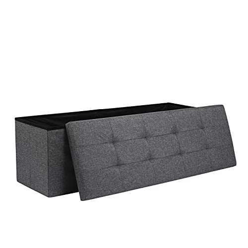 AKA Storage Ottoman, Padded Foldable Bench, Chest with Lid, Holds up to 300 kg, for Bedroom, Hallway, Living Room (Dark Grey Linen, 110cm x 38 cm x 38 cm)