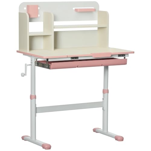 Qaba Wooden Kids Study Desk Height Adjustable Tilt Desktop...