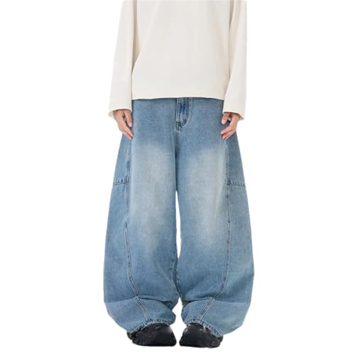 Hndudnff Men Loose Jeans with Pockets Denim Wide Leg Pants Streetwear Straight Leg Casual Trousers
