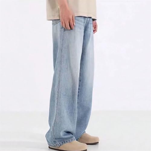 Men's Loose Fit Light Blue Jeans, Retro Long Trousers, Casual Denim, Luxury Retro Pants3