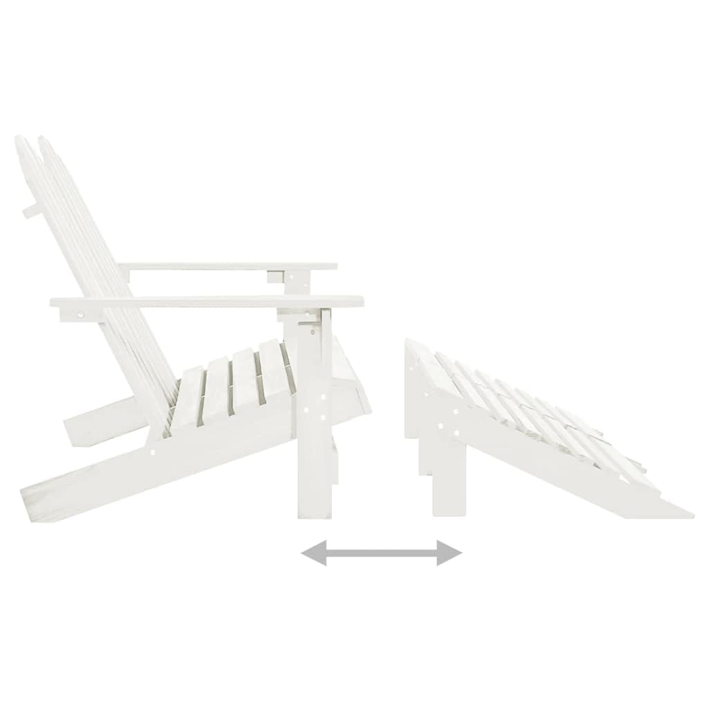 Adirondack ławka ogrodowa, 2-osobowa, wykonana z litego drewna jodłowego, biała, ze zdejmowanym podnóżkiem, 119,5 x 147,5 x 89,5 cm, odporna na warunki atmosferyczne, ergonomiczny kształt