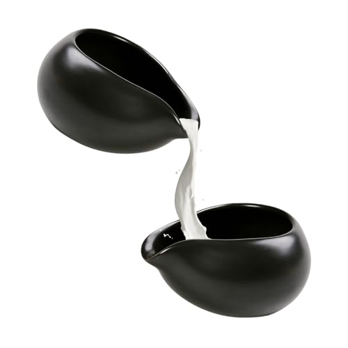 Sgphrzlt 2 Pack Mini Ceramic Creamer Pitcher for Milk Syrup, 3 Oz Small Gravy Boat, Porcelain Dipping Sauce Bowl Cup Container for Tea Coffee, Serving Dispenser Accessories, Black