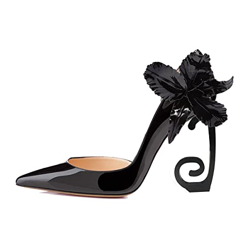 FSJ Comfort Pointed Toe Pumps for Women Black High Heel Dorsay Slip On Party Prom Shoe 4-15 M US2