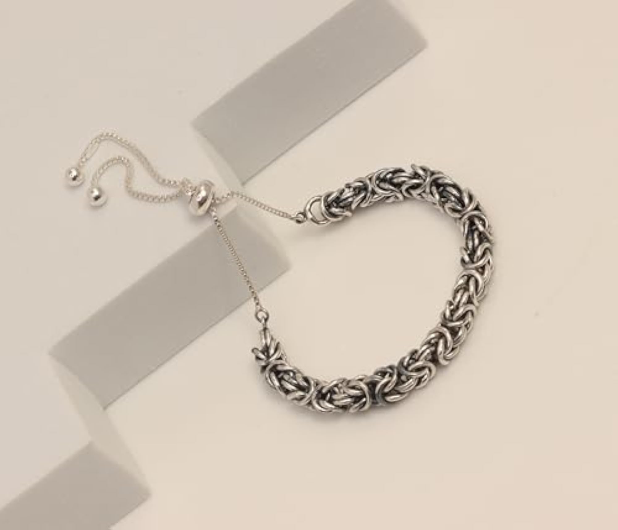 Women's 925 Sterling Silver BIS Hallmarked Sliding Bolo Byzantine Bracelet