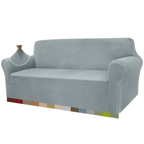 Housse de canapé moderne hautement extensible - Jacquard - Pour salon - Protection pour chiens et animaux domestiques (3 places, gris neutre)