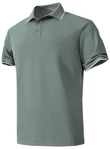 KAOKLRNI Men's Quick-Dry Active Polo Shirts for Golf & Tennis Short Sleeve Lightweight Tactical Shirt Army Green