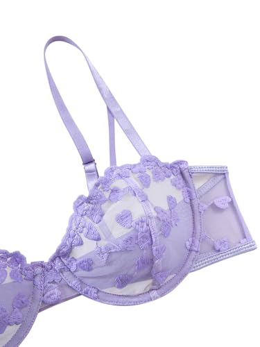 Image of Lilosy Sexy Underwire Cute Push Up Strappy Embroidered Mesh Sheer Lingerie Set See Through Panty Bra
