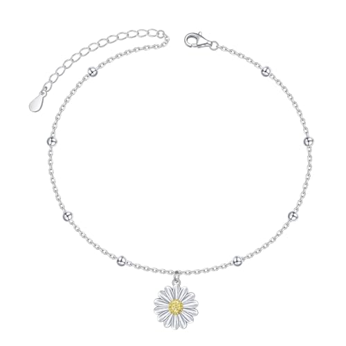 Image of FLYOW S925 Sterling Silver Anklet for Women Summer Boho Beach Charm Adjustable Foot Ankle Bracelet Jewelry Birthday Gift