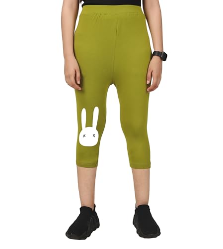 Image of KYDA KIDS Girls Cotton Printed Stretchable Capri Leggings (3 /4 th Pant) for Dance, Yoga, Running, Exercise, Pack of 2