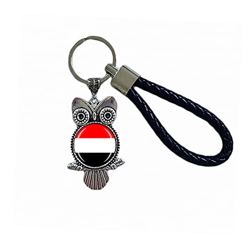 Porte-clés avec drapeau du Yémen - Cadeau souvenir - Porte-clés hibou - Pour homme et femme, Yémen, 18 CM (7.09')