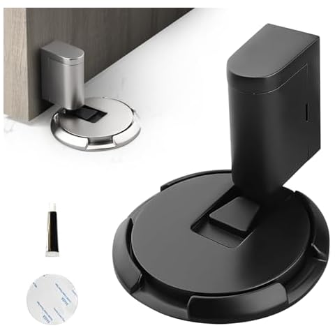 Upgraded Magnetic Door Stopper, 2024 New Punch-Free Mechanical Silent Floor Door Stop, Adjustable No Drilling Mechanical Floor Doorstop Magnetic Door Locks with Adhesive (Black) Cover