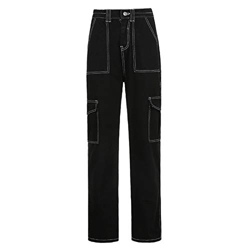 GuliriFe Jean Y2k pour femme - Coupe large - Coupe droite - Baggy - Noir - noir, Small Cover