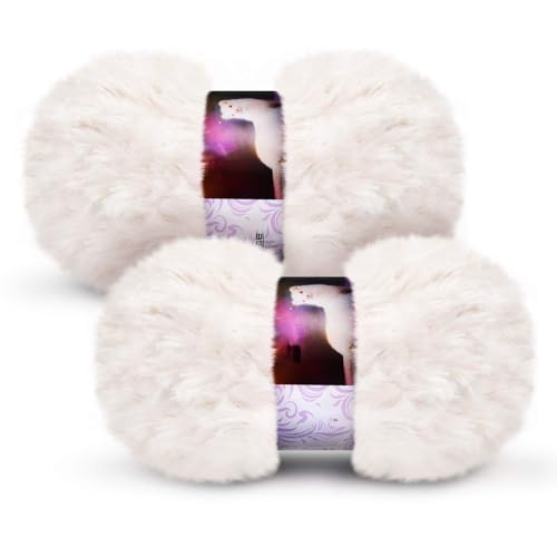 Image of 2 Pieces Soft Fur Yarn - Fuzzy, Fluffy Faux Fur Eyelash Yarn, Cream for Crochet, Knitting Projects - 30m /50g Each(Beige)