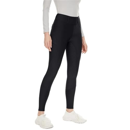 MAQDDO Vinter plysch ridbyxor för kvinnor, varm förtjockning, ridsport, byxor, halkskydd, silikon häst, leggings för utomhus, Svart, XL