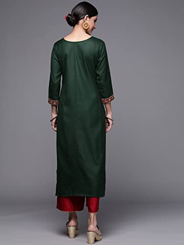 Image of INDO ERA Women's Cotton Straight Fit Embroide Calf Length Straight Kurta (KT4GN9262)