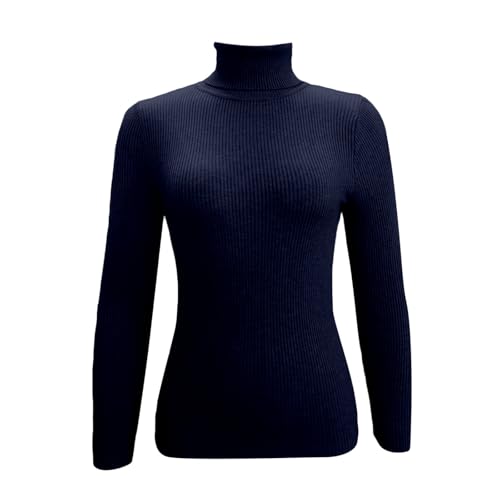 Generisch Jersey de cuello alto para mujer de punto acanalado fino, jersey básico de manga larga en ajuste que realza la figura, elegante jersey de punto para otoño e invierno, Style_t06 Navy, L