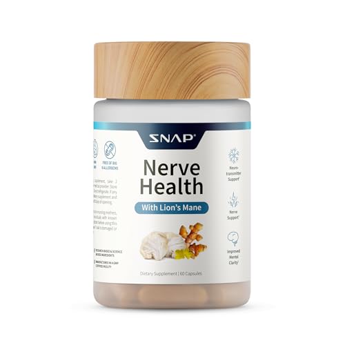 Snap Supplements Nerve Health Support with Lions Mane Organic Turmeric & Herbs Neuropathy Supplement for Mental Clarity Focus & Healthy Nerve Function* 60 Capsules
