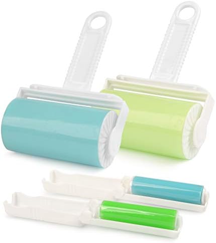 FOCCTS 4 Pcs Lint Roller Reusable Sticky Roller Cleaner Portable & Washable Lint Roller Working On Couch, Pets, Clothes & Carpets 2 Sizes