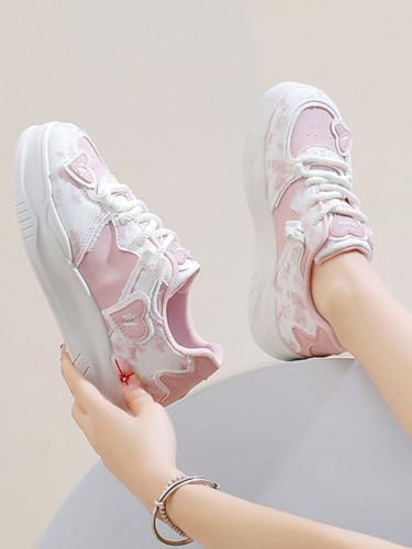 Y2K Platform Sneakers Heart Shape Pattern Trendy Mesh Thick Sole Height Increasing Student Casual Everyday Streetwear Lightweight Platform Ladies White Shoes Comfortable4