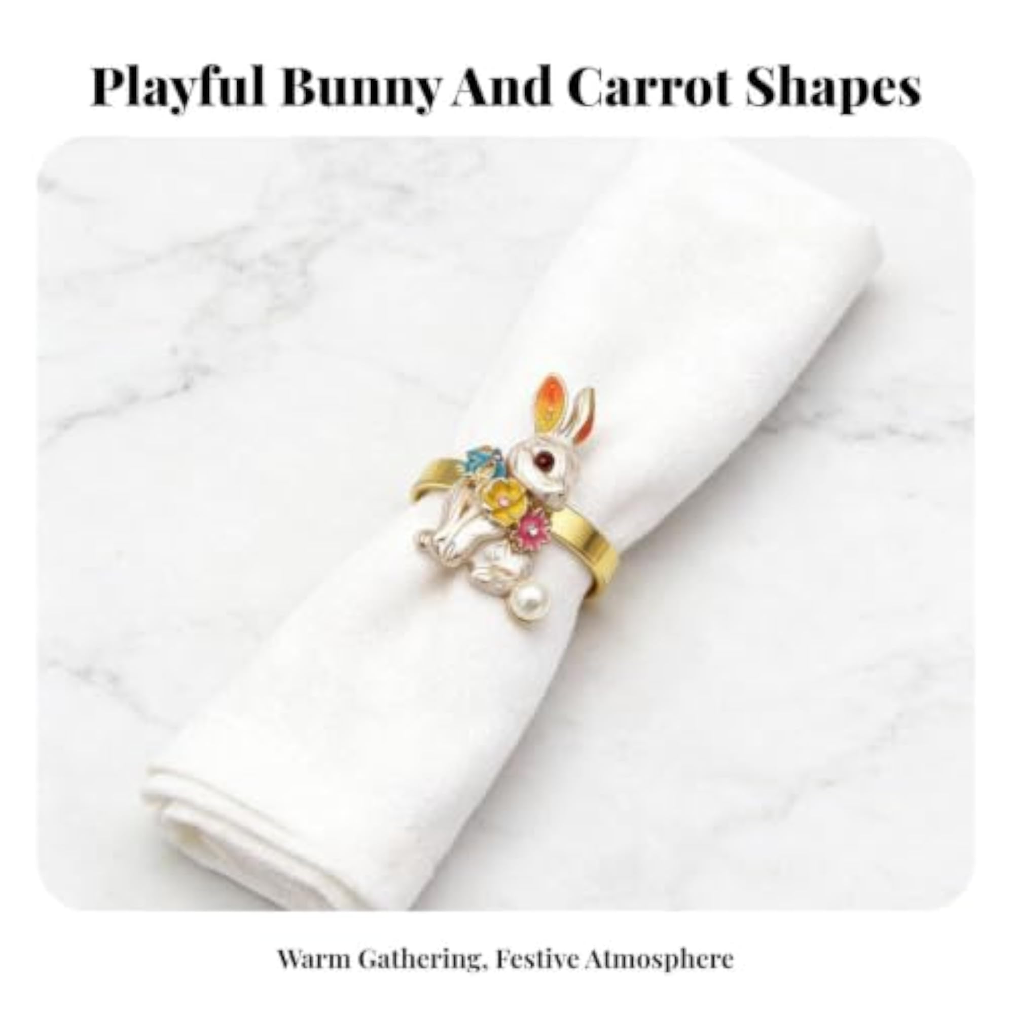 Easter Napkin Holder, Reusable Loop for Table Decoration, Gold Rabbit