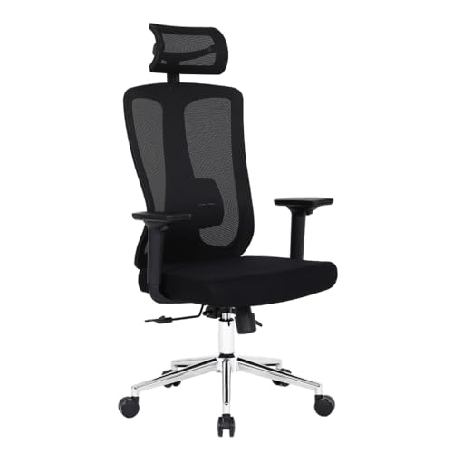 Cadeira de Escritório Ergonomica DT3 Maya, com revestimento Mesh + Tecido, Apoio de cabeça 2D, Trava em qualquer ângulo, Apoio de braços 3D, Espuma Injetada, Certificada NR-17.(Black)