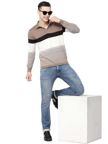 Image of Kalt Mens Basic Solid Full Sleeves Polo Cotton Blend Knitted Regular Fit Polo-Neck T-Shirts with Collar Stylish